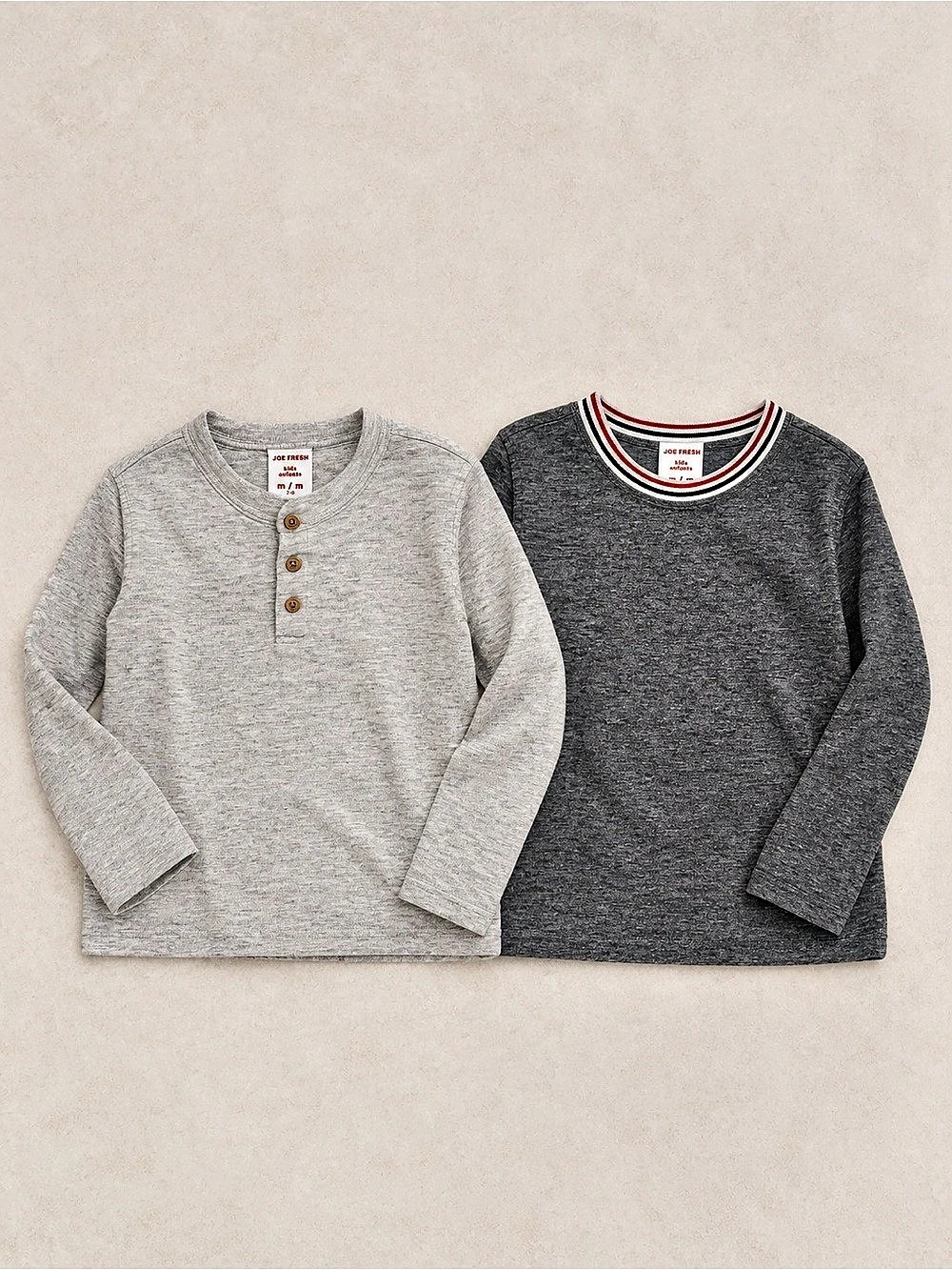 Joe Fresh Boys Long Sleeve Henley Shirts 2-Pack Size 7/8 Grey